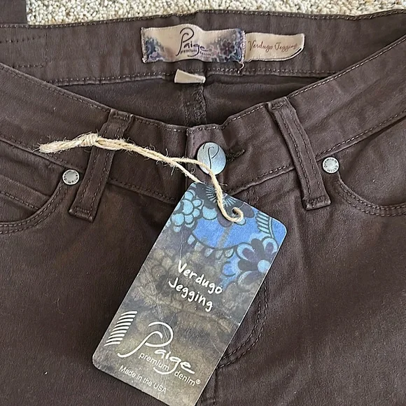 Paige NWT Chocolate Brown Verdugo Denim Jeggings Pants **Size 24** 🌸🌸 - Picture 5 of 6
